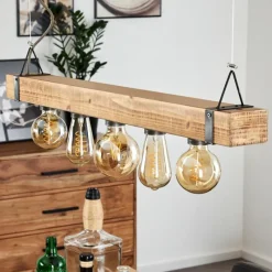 Luminaires Scandinaves-hofstein Suspension Montgomery Bois clair, Noir, 5 lumières