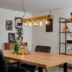 Luminaires Scandinaves-hofstein Suspension Montgomery Bois clair, Noir, 5 lumières
