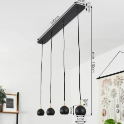 Lampes Dorées-hofstein Suspension Morrison Noir, 4 lumières