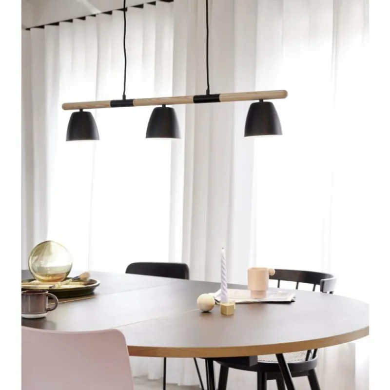 Lampes En Bois-Luminaires Nordlux Suspension Nordlux THEO Bois clair, Noir, 3 lumières