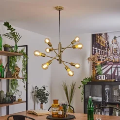 Lampes Vintages & Rétros-hofstein Suspension Novilleros Laiton, 8 lumières