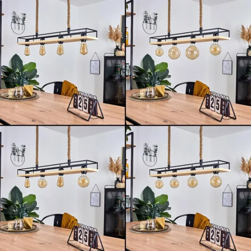 Style Boho-Chic-hofstein Suspension Nubani Écru, Noir, 4 lumières