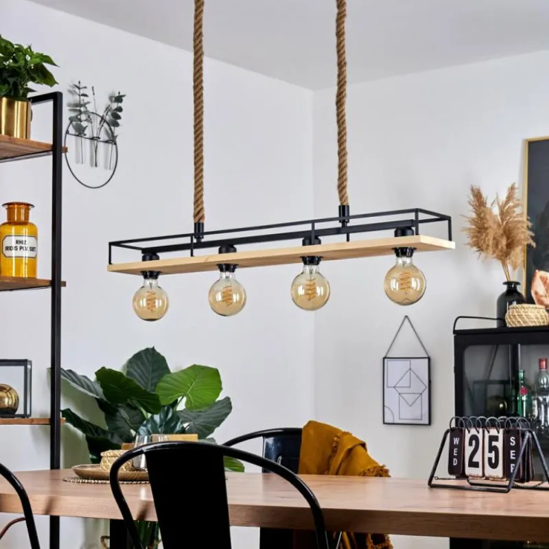 Style Boho-Chic-hofstein Suspension Nubani Écru, Noir, 4 lumières