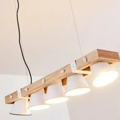 Lampes Vintages & Rétros-hofstein Suspension Oksbol Bois clair, Blanc, 5 lumières