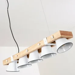 Lampes Vintages & Rétros-hofstein Suspension Oksbol Bois clair, Blanc, 5 lumières