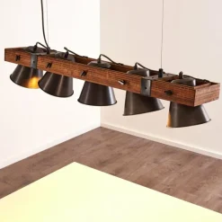 Luminaires Rustiques-hofstein Suspension Oksbol Bois foncé, Noir, 5 lumières