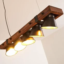 Luminaires Rustiques-hofstein Suspension Oksbol Bois foncé, Noir, 5 lumières