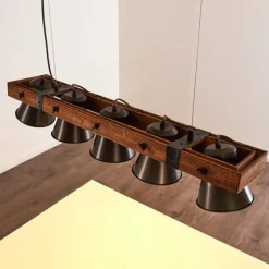 Luminaires Rustiques-hofstein Suspension Oksbol Bois foncé, Noir, 5 lumières