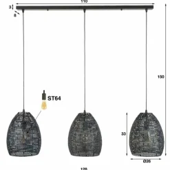 Lampes Industrielles-hofstein Suspension Ommerlanderwijk Brun, Noir, 3 lumières
