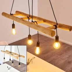 Lampes Industrielles-hofstein Suspension Palmetto Bois clair, Noir, 4 lumières