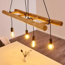 Lampes Industrielles-hofstein Suspension Palmetto Bois clair, Noir, 4 lumières