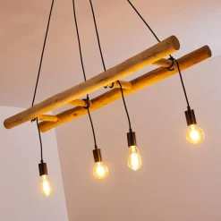 Lampes Industrielles-hofstein Suspension Palmetto Bois clair, Noir, 4 lumières