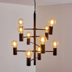 Lampes Vintages & Rétros-hofstein Suspension Pamunkey Noir, 10 lumières
