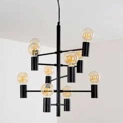 Lampes Vintages & Rétros-hofstein Suspension Pamunkey Noir, 10 lumières