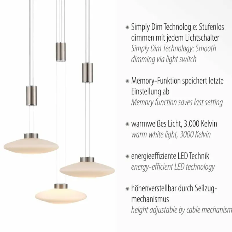 Luminaires Paul Neuhaus Suspension Paul Neuhaus LAUTADA LED Acier brossé, 3 lumières