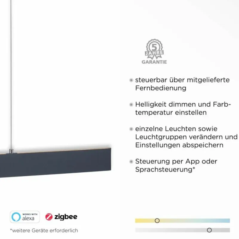 Luminaires Paul Neuhaus Suspension Paul Neuhaus NILA LED Anthracite, 2 lumières, Télécommandes