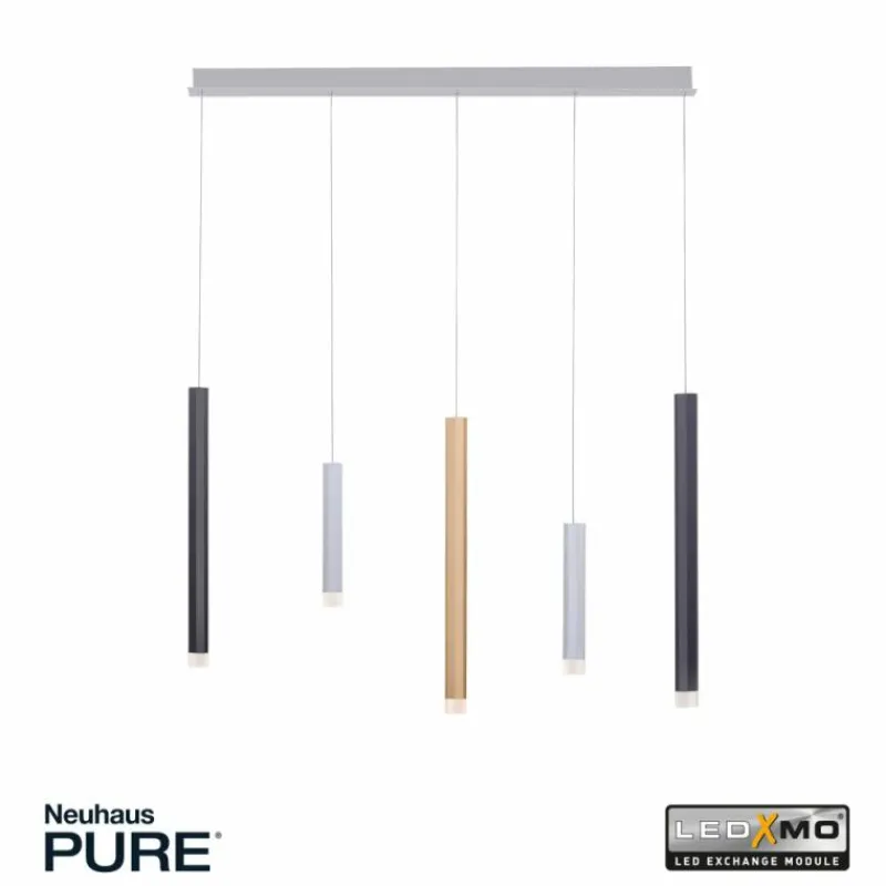 Luminaires Paul Neuhaus Suspension Paul Neuhaus PURE-GEMIN LED Aluminium, Laiton, Noir, 5 lumières* Éclairage Led