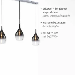 Suspension Verre Fumé-Luminaires Paul Neuhaus Suspension Paul Neuhaus PILUA Chrome, 3 lumières