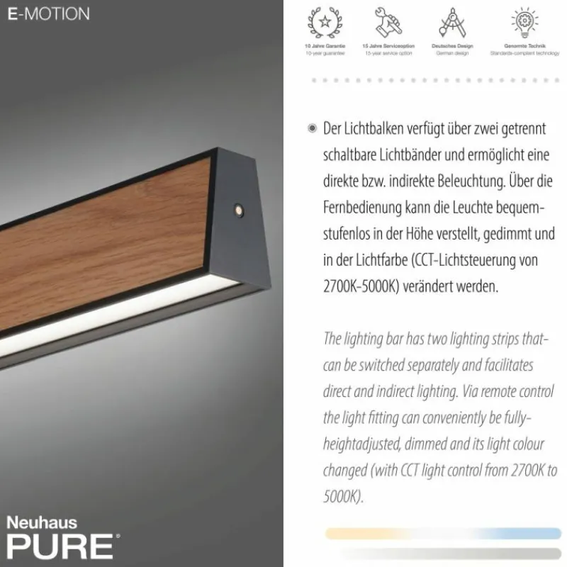 Lampes En Bois-Luminaires Paul Neuhaus Suspension Paul Neuhaus PURE E-MOTION LED Couleur bois, Noir, 1 lumière, Télécommandes