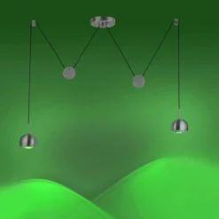 Paul Neuhaus Q-Serie Suspension Paul Neuhaus Q-ADAM LED Acier inoxydable, 2 lumières, Télécommandes, Changeur de couleurs