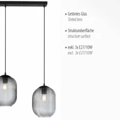 Suspension Verre Fumé-Luminaires Paul Neuhaus Suspension Paul Neuhaus SHITAKE Noir, 3 lumières