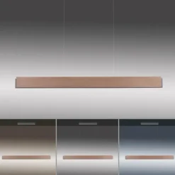 Lampes En Bois-Luminaires Paul Neuhaus Suspension Paul-Neuhaus PALMA LED Gris, Bois clair, 2 lumières, Télécommandes