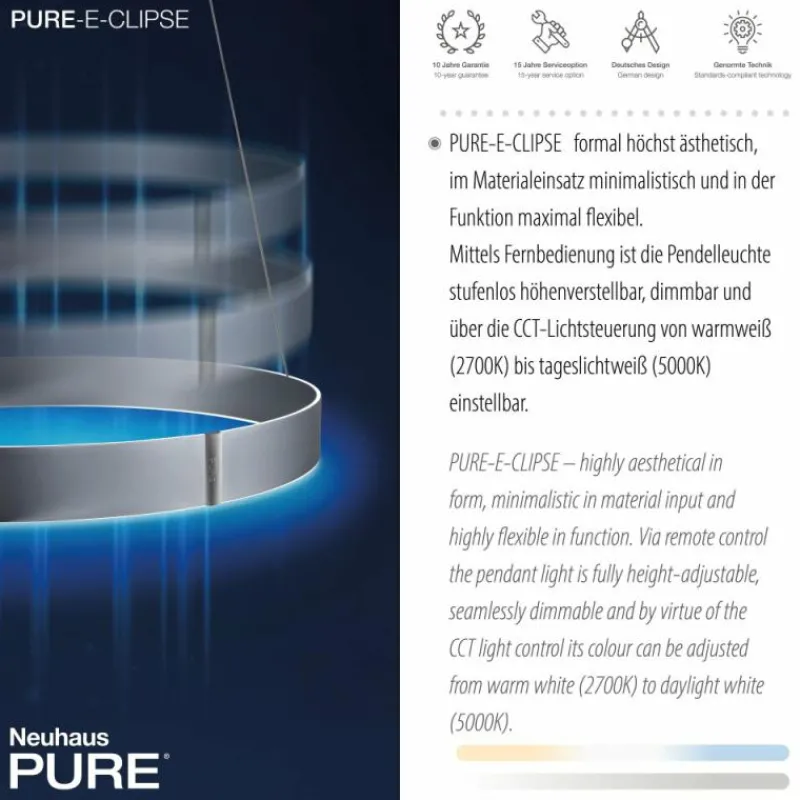 Luminaires Paul Neuhaus Suspension Paul-Neuhaus PURE E-CLIPSE LED Gris, 2 lumières, Télécommandes* Éclairage Led