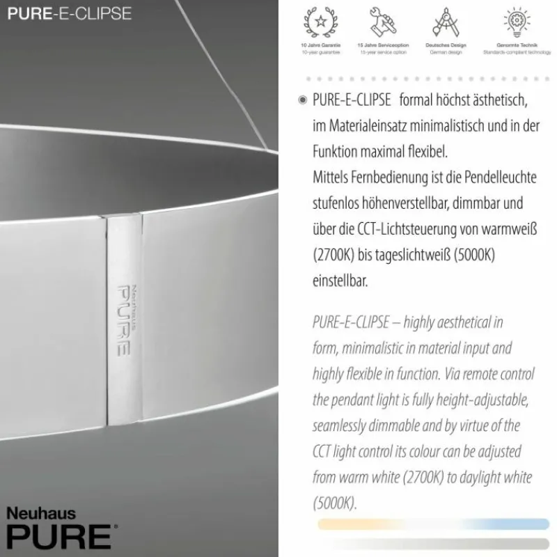 Luminaires Paul Neuhaus Suspension Paul-Neuhaus PURE E-CLIPSE LED Argenté, 2 lumières, Télécommandes* Éclairage Led
