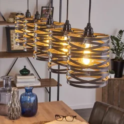 Luminaires Rustiques-hofstein Suspension Pauluspolder Gris, 5 lumières