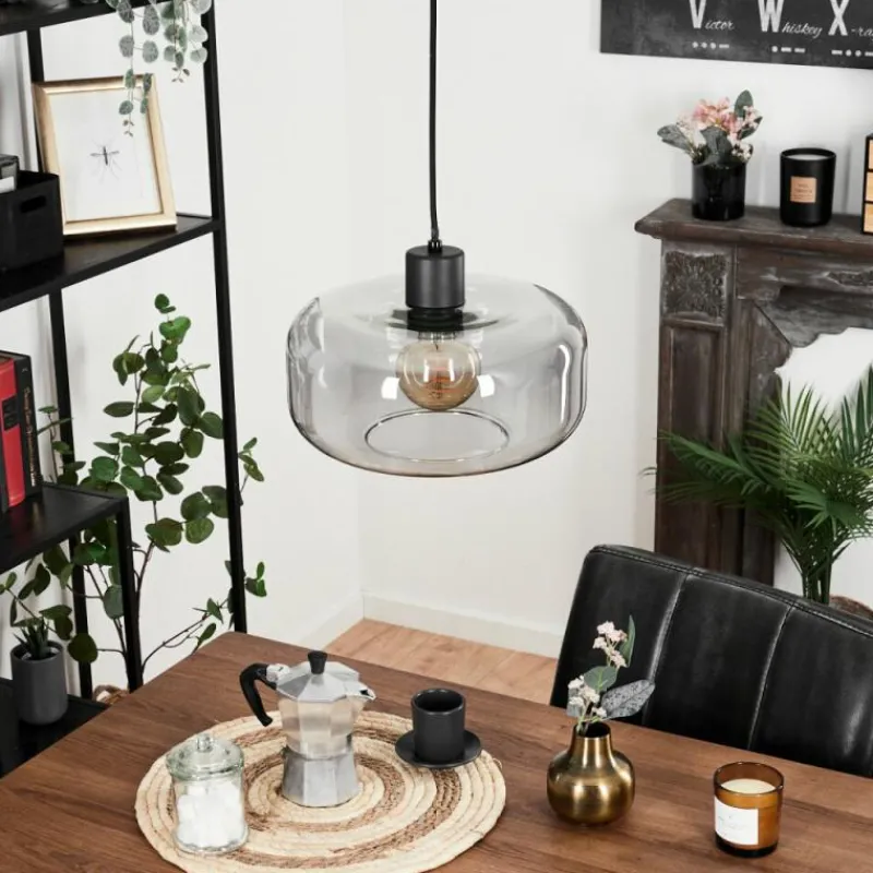 Suspension Verre Fumé-hofstein Suspension Pedreles Noir, 1 lumière