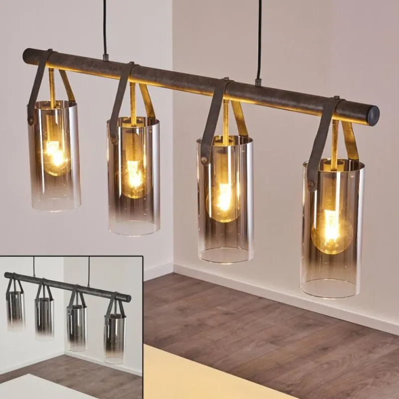 Suspension Verre Fumé-hofstein Suspension Pompehuis Gris, Noir, 4 lumières