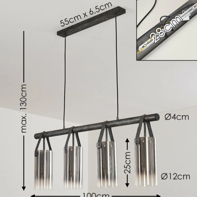 Suspension Verre Fumé-hofstein Suspension Pompehuis Gris, Noir, 4 lumières