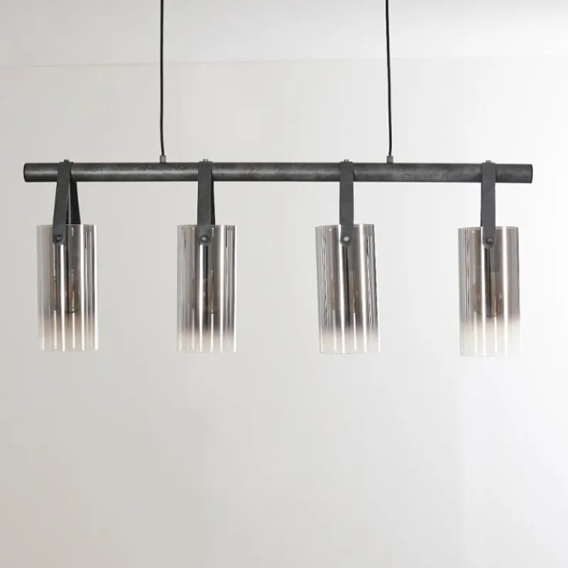 Suspension Verre Fumé-hofstein Suspension Pompehuis Gris, Noir, 4 lumières