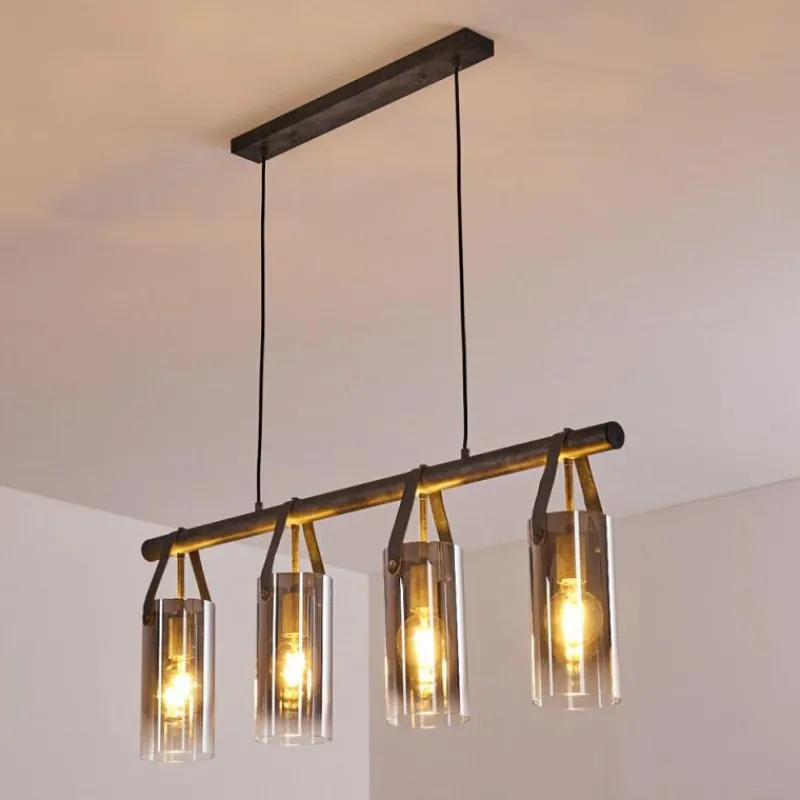 Suspension Verre Fumé-hofstein Suspension Pompehuis Gris, Noir, 4 lumières