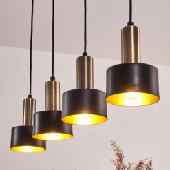 Lampes En Tissu-hofstein Suspension Pretoria LED Laiton, Noir, 4 lumières