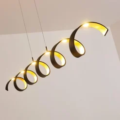 Lampes Dorées-hofstein Suspension Rezat LED Noir doré, 6 lumières