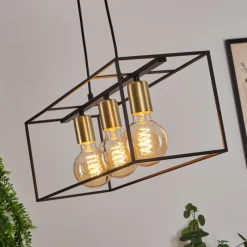 Lampes Vintages & Rétros-hofstein Suspension Rhazuns Laiton, Noir, 3 lumières
