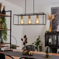 Lampes Vintages & Rétros-hofstein Suspension Rhazuns Laiton, Noir, 3 lumières