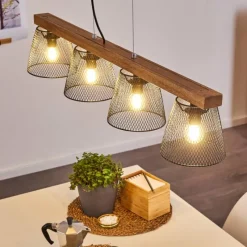 Luminaires Rustiques-hofstein Suspension Rhodes Bois foncé, Noir, 4 lumières