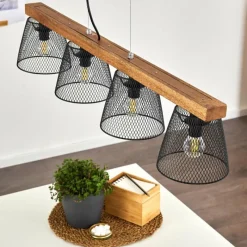 Luminaires Rustiques-hofstein Suspension Rhodes Bois foncé, Noir, 4 lumières