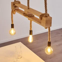 Luminaires Scandinaves-hofstein Suspension Riekje Brun, Bois clair, Noir, 3 lumières