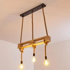 Luminaires Scandinaves-hofstein Suspension Riekje Brun, Bois clair, Noir, 3 lumières