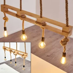 Luminaires Scandinaves-hofstein Suspension Riekje Brun, Bois clair, Noir, 4 lumières