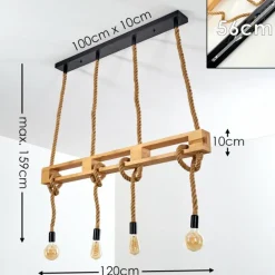 Luminaires Scandinaves-hofstein Suspension Riekje Brun, Bois clair, Noir, 4 lumières