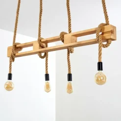 Luminaires Scandinaves-hofstein Suspension Riekje Brun, Bois clair, Noir, 4 lumières