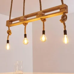 Luminaires Scandinaves-hofstein Suspension Riekje Brun, Bois clair, Noir, 4 lumières