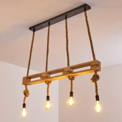 Luminaires Scandinaves-hofstein Suspension Riekje Brun, Bois clair, Noir, 4 lumières