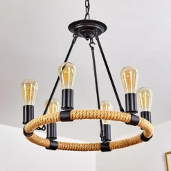 Lampes Vintages & Rétros-hofstein Suspension Riekje Brun, Noir, 6 lumières