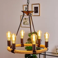 Lampes Vintages & Rétros-hofstein Suspension Riekje Brun, Noir, 6 lumières