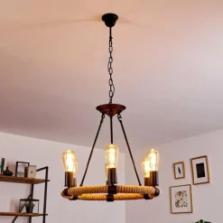 Lampes Vintages & Rétros-hofstein Suspension Riekje Brun, Noir, 6 lumières
